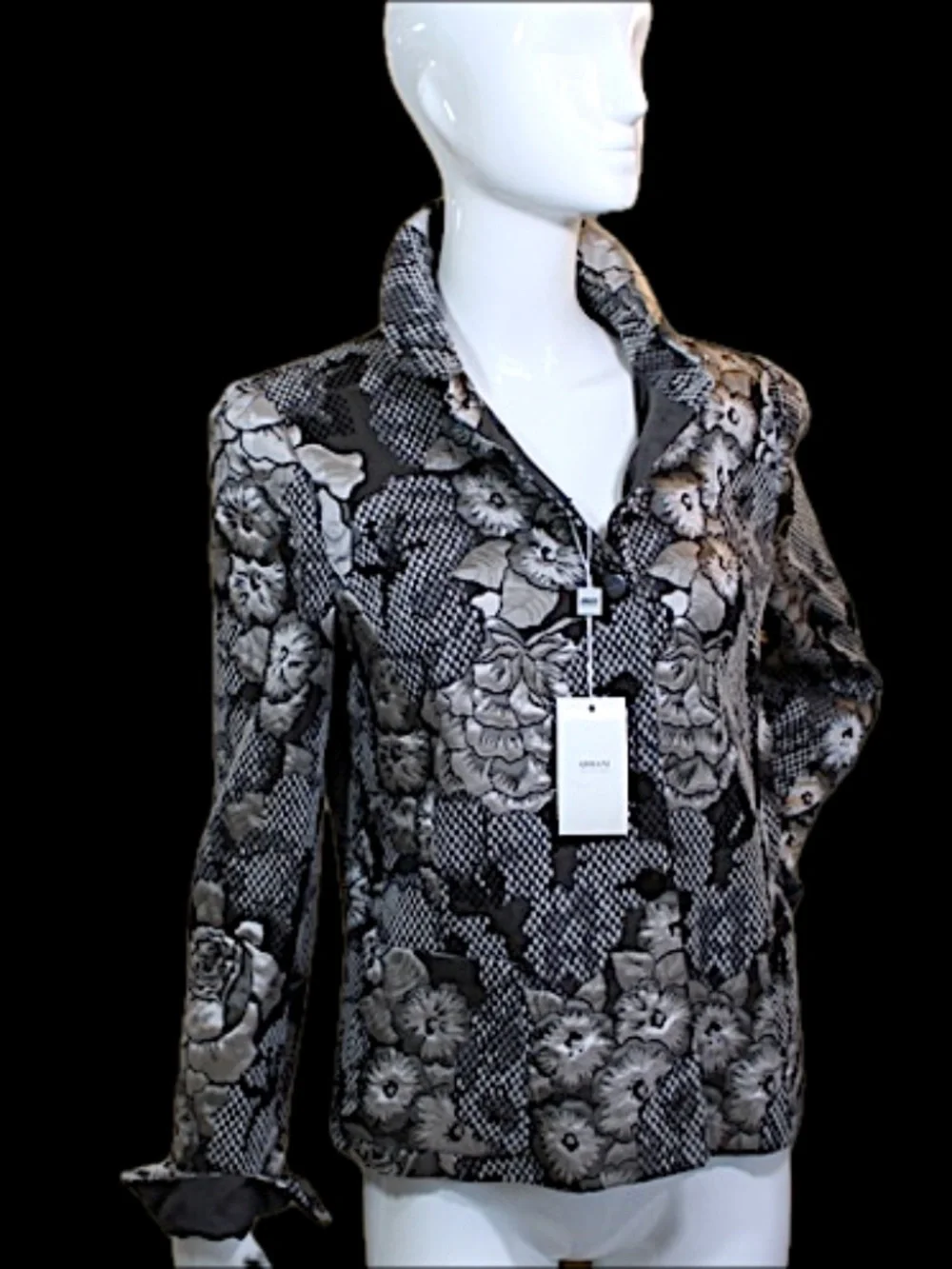 Armani Collezioni Black & Ivory Floral Print Jacket Silk linned– Size 8